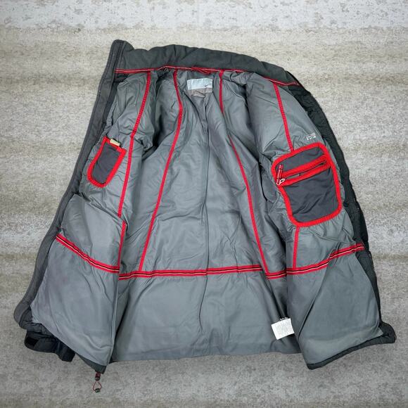 Vintage Nike Puffer Jacket Jet Black Polyester Red Swoosh Insulated Full Zip 90s - Picture 2 of 7